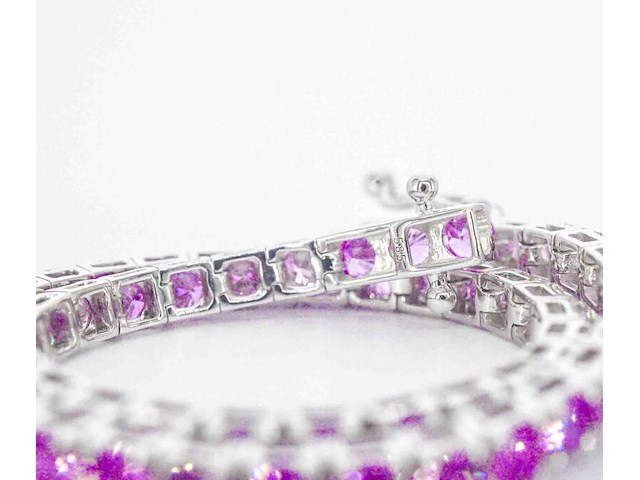 Gouden tennisarmband met 6.00 carat aan roze saffieren - afbeelding 7 van  8