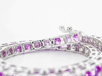 Gouden tennisarmband met 6.00 carat aan roze saffieren - afbeelding 7 van  8