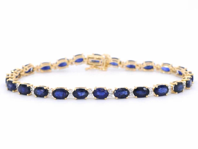 Gouden tennisarmband met diamanten en saffier - afbeelding 1 van  9