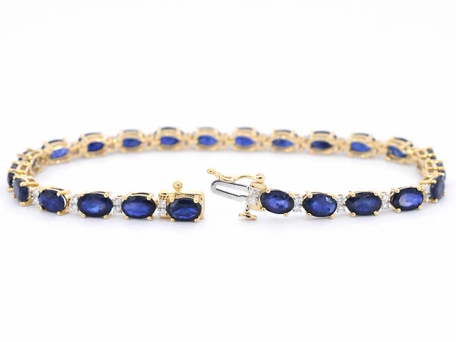 Gouden tennisarmband met diamanten en saffier - afbeelding 4 van  9