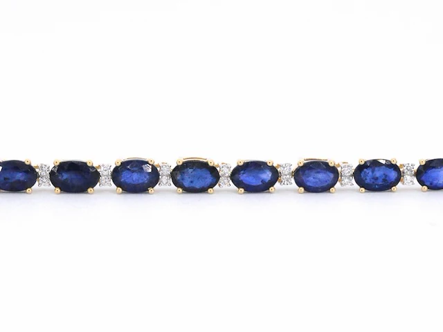 Gouden tennisarmband met diamanten en saffier - afbeelding 6 van  9