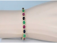Gouden tennisarmband met diamanten, saffier, robijn en smaragd - afbeelding 1 van  7