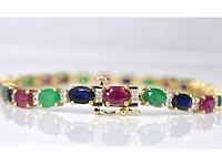 Gouden tennisarmband met diamanten, saffier, robijn en smaragd - afbeelding 2 van  7