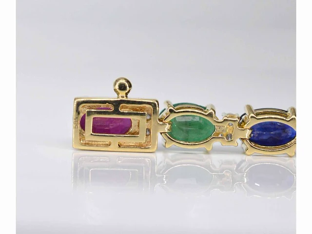 Gouden tennisarmband met diamanten, saffier, robijn en smaragd - afbeelding 3 van  7