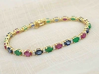 Gouden tennisarmband met diamanten, saffier, robijn en smaragd - afbeelding 5 van  7