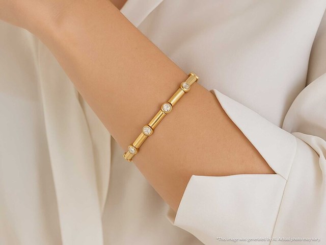 Gouden tennisarmband met diamanten schakels - afbeelding 2 van  9