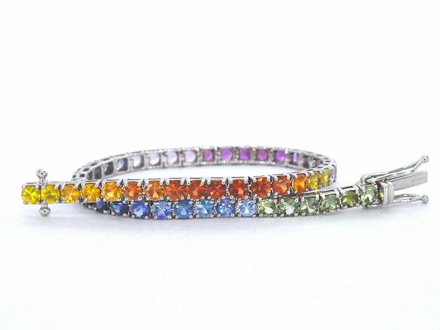 Gouden tennisarmband saffier 8.50 ct - afbeelding 1 van  9