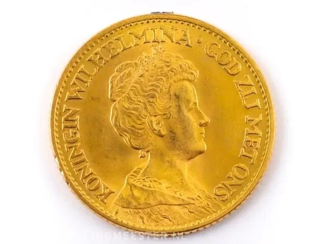 Gouden tientje wilhelmina 1912 - afbeelding 1 van  2