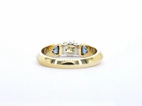 Gouden vintage ring met een grote prinses geslepen diamant en saffieren - afbeelding 9 van  11