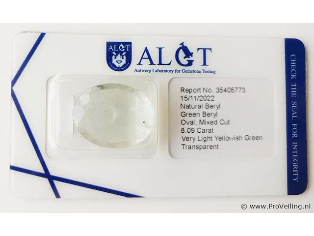 Green beryl 8.09ct algt certified - afbeelding 2 van  4