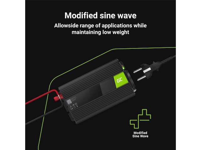 Greencell omvormer 24v naar 230v 1000w gemodificeerde sinusgolf - afbeelding 3 van  4