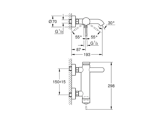 Grohe essence new badkraan mengkraan 15 cm inclusief koppelingen hard graphite antraciet - afbeelding 2 van  4