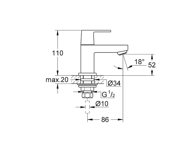 Grohe eurocube toiletkraan xs-size, 23137000 zilver - afbeelding 3 van  3