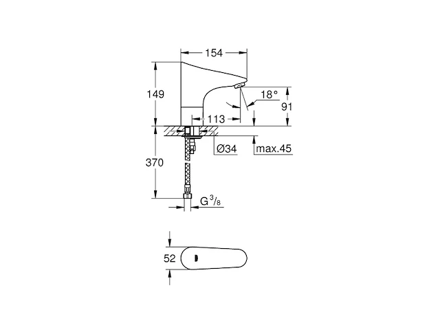 Grohe europlus e waterbesparende wastafelkraan infrarood zonder menging met batterijvoeding 6v chroom - afbeelding 2 van  2