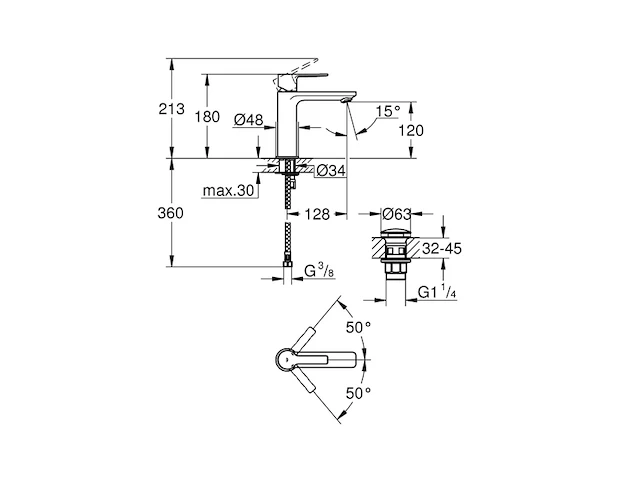 Grohe lineare wastafelkraan s-size waterbesparend met push open waste gladde body brushed hard graphite - afbeelding 2 van  2