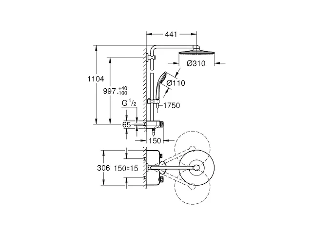 Grohe smartactive 310 multijet thm duo douchesysteem rond ingebouwde thermostaat 3 straalsoorten grafiet geborsteld - afbeelding 2 van  4