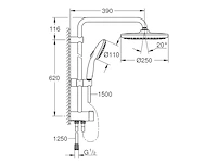 Grohe vitalio start 250 flex douchesysteem met omstelling rondmax. 8,0l/min bij 3 bar mat zwart - afbeelding 2 van  5