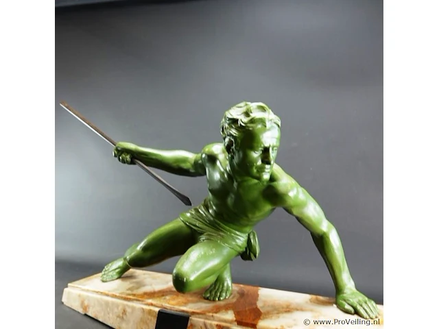 Groot art deco (1920-1930 fauw brons gegoten beeld van een krijger - afbeelding 2 van  5