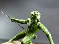 Groot art deco (1920-1930 fauw brons gegoten beeld van een krijger - afbeelding 2 van  5