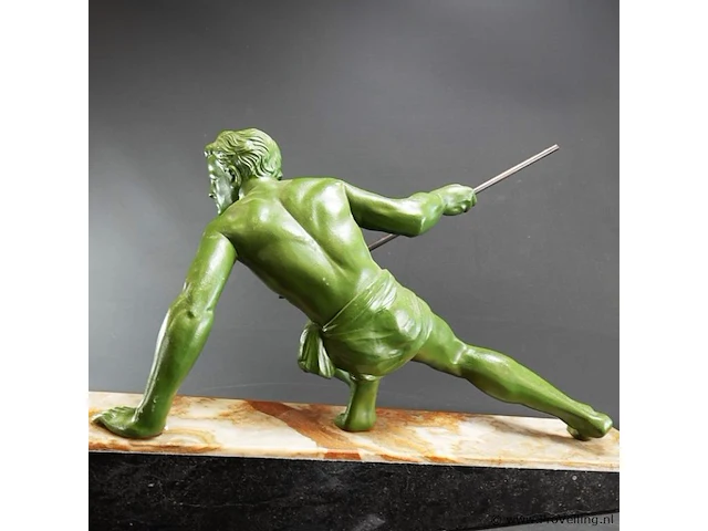 Groot art deco (1920-1930 fauw brons gegoten beeld van een krijger - afbeelding 4 van  5