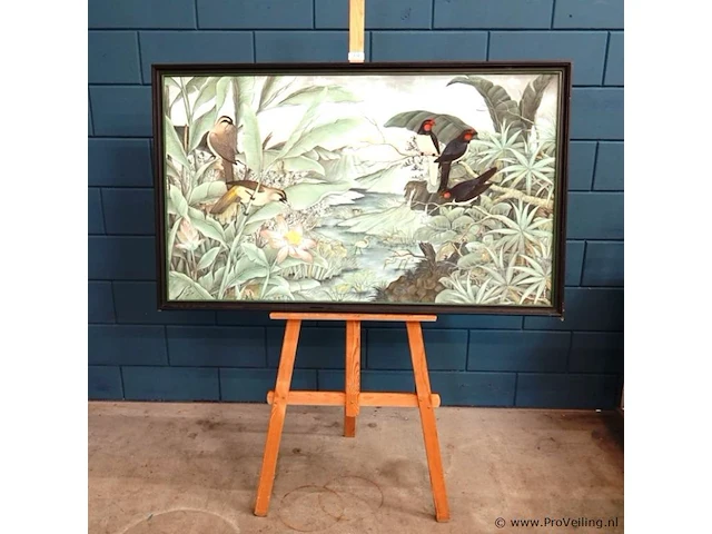 Groot balinees schilderij in houten lijst - afbeelding 1 van  5