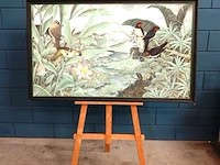 Groot balinees schilderij in houten lijst
