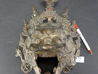 Grote antieke brons met edelstenen mask of mahakala als wierrookhouder - afbeelding 1 van  5