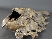 Grote antieke brons met edelstenen mask of mahakala als wierrookhouder - afbeelding 2 van  5