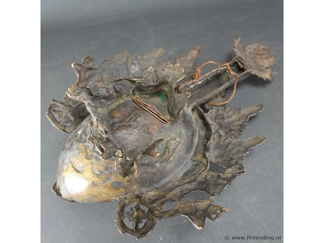 Grote antieke brons met edelstenen mask of mahakala als wierrookhouder - afbeelding 5 van  5
