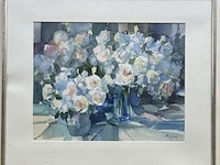 Grote aquarel, "modern bloemstilleven", geschilderd door jos leurs - afbeelding 2 van  3