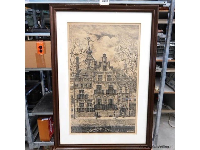 Grote ets berend adrianus bongers het gemeenlandshuis (“huyterhuis”) in delft - afbeelding 2 van  5