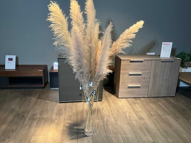 Grote glazen vaas met pluimen - afbeelding 1 van  5