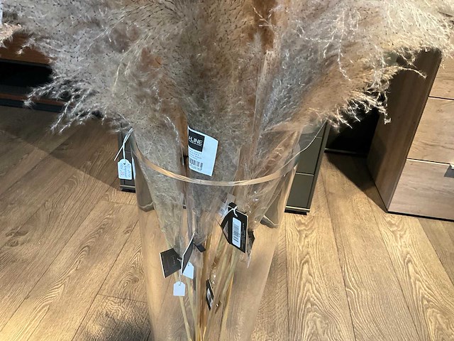 Grote glazen vaas met pluimen - afbeelding 4 van  5