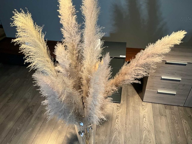 Grote glazen vaas met pluimen - afbeelding 5 van  5