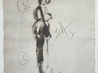 Grote gouache, getiteld "staande vrouw" geschilderd door anton heyboer (1924 - 2005) , te dateren omstreeks 1990 - afbeelding 2 van  2