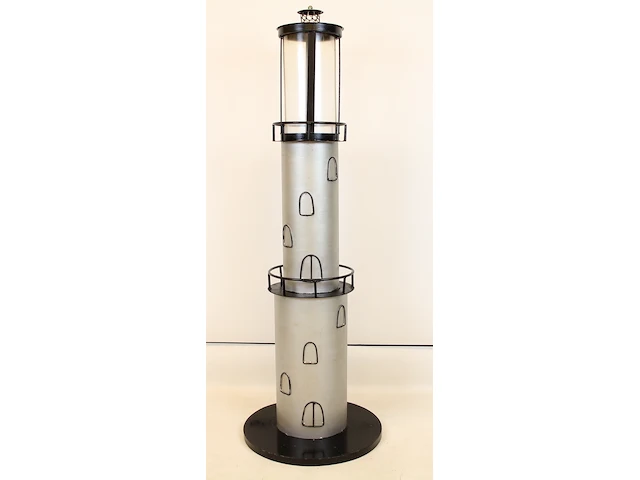 Grote vuurtoren met boven in ruimte voor een kaars, grijs / chroom - afbeelding 1 van  7