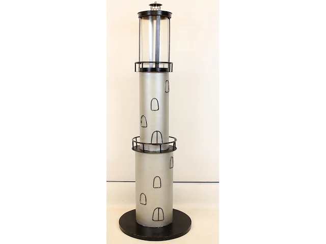 Grote vuurtoren met boven in ruimte voor een kaars, grijs / chroom - afbeelding 5 van  7