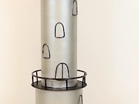 Grote vuurtoren met boven in ruimte voor een kaars, grijs / chroom - afbeelding 5 van  7