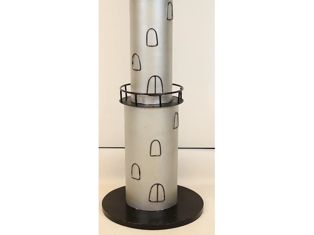 Grote vuurtoren met boven in ruimte voor een kaars, grijs / chroom - afbeelding 7 van  7