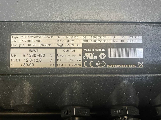 Grundfos mge132 inline centrifugaalpomp - afbeelding 6 van  6