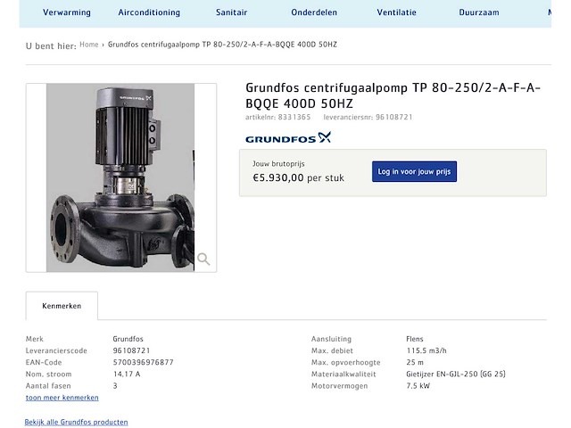 Grundfoss tp 80-250/2-a-f-a-bqqe inlinepomp - afbeelding 9 van  17