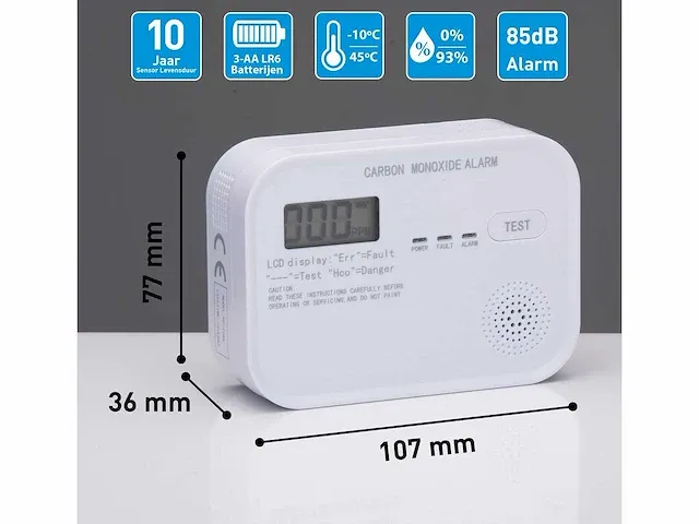 Grundig - koolmonoxidemelder met lcd scherm (6x) - afbeelding 3 van  3