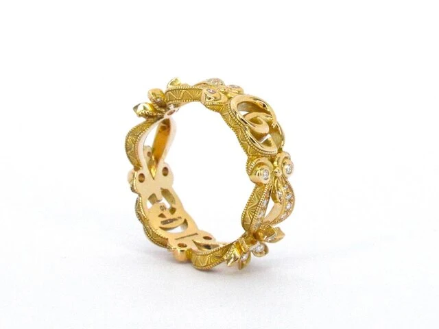 Gucci "flora" gouden pavé ring met diamanten - afbeelding 10 van  11