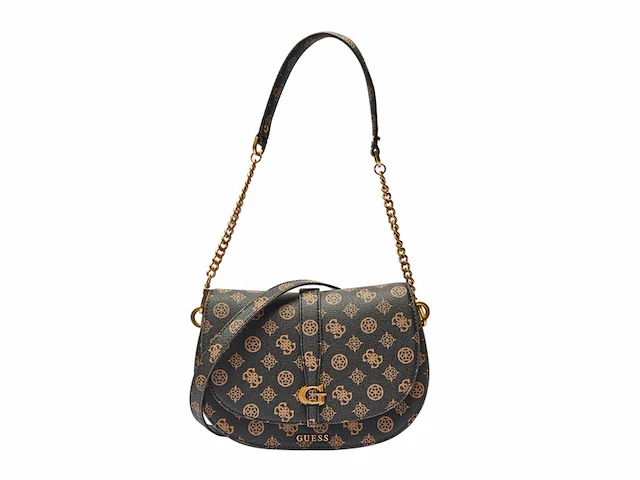 Guess schoudertas kuba tri compartment flap shoulder bag mocha logo donkerbruin - afbeelding 1 van  5