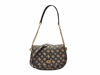Guess schoudertas kuba tri compartment flap shoulder bag mocha logo donkerbruin - afbeelding 1 van  5