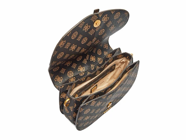 Guess schoudertas kuba tri compartment flap shoulder bag mocha logo donkerbruin - afbeelding 2 van  5