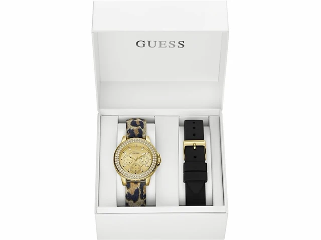 Guess watches box set gw0660l2 goud tijgerprint en zwarte band - afbeelding 2 van  3