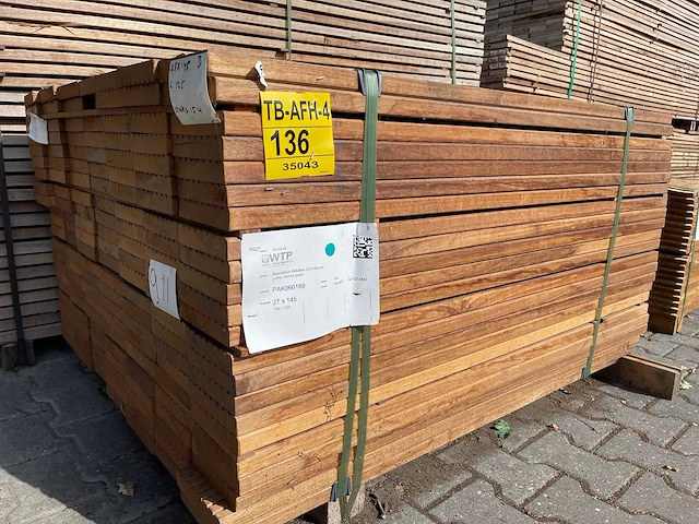 Guyana teak dekdelen 1250x145x27mm (154x) - afbeelding 2 van  3