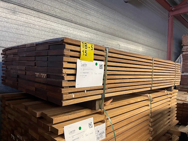 Guyana teak hardhouten planken geschaafd 21x145mm, lengte 215cm (77x) - afbeelding 4 van  4
