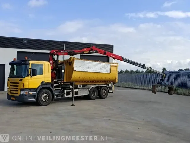 Haakarm vrachtwagen scania, p270 6x2 met kraan palfinger tipper 2 met grijper en containerbak, bouwjaar 2005 - afbeelding 21 van  49